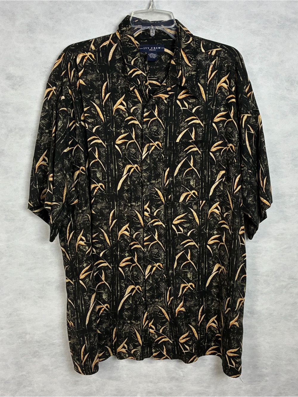 Vtg Ivy Crew Mens XL Black Hawaiian Rayon Short Sleeve Button Down Shirt Flaw